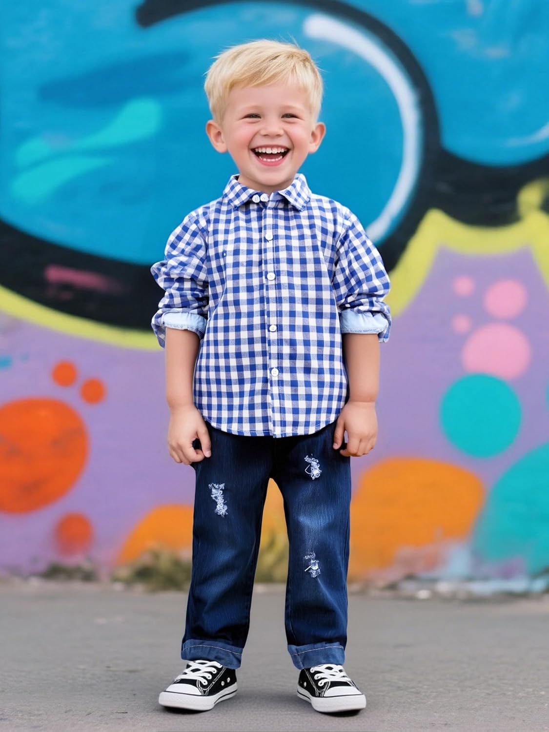 4-8 Years Boys Plaid Shirts & Denim Jeans Outfit Clothing Casual Toddler Boy Fashion - Image 6