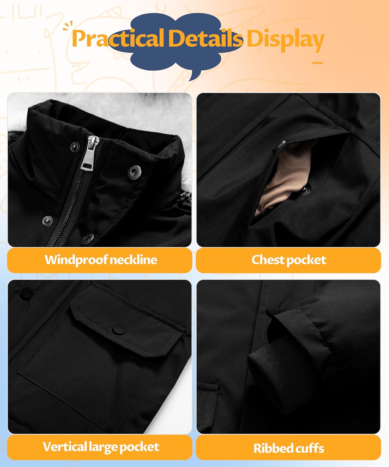 CREATMO US Boy's Long Winter Coat Warm Fleece Lined Waterproof Puffer Jacket Thicken Padded Snow Parka with Faux Fur Hood - Image 7