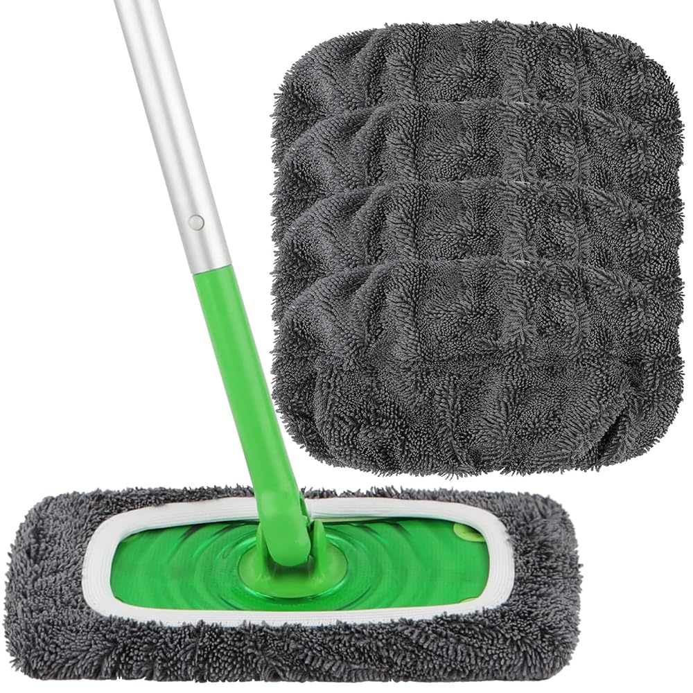 HOMEXCEL Reusable Microfiber Mop Pads Compatible with Swiffer Sweeper-4 Pack Washable Wet Pad Refills for Wet & Dry Use, Floor-Grey Cleaning Mop Head Pads Refills for Household Cleaning, Grey