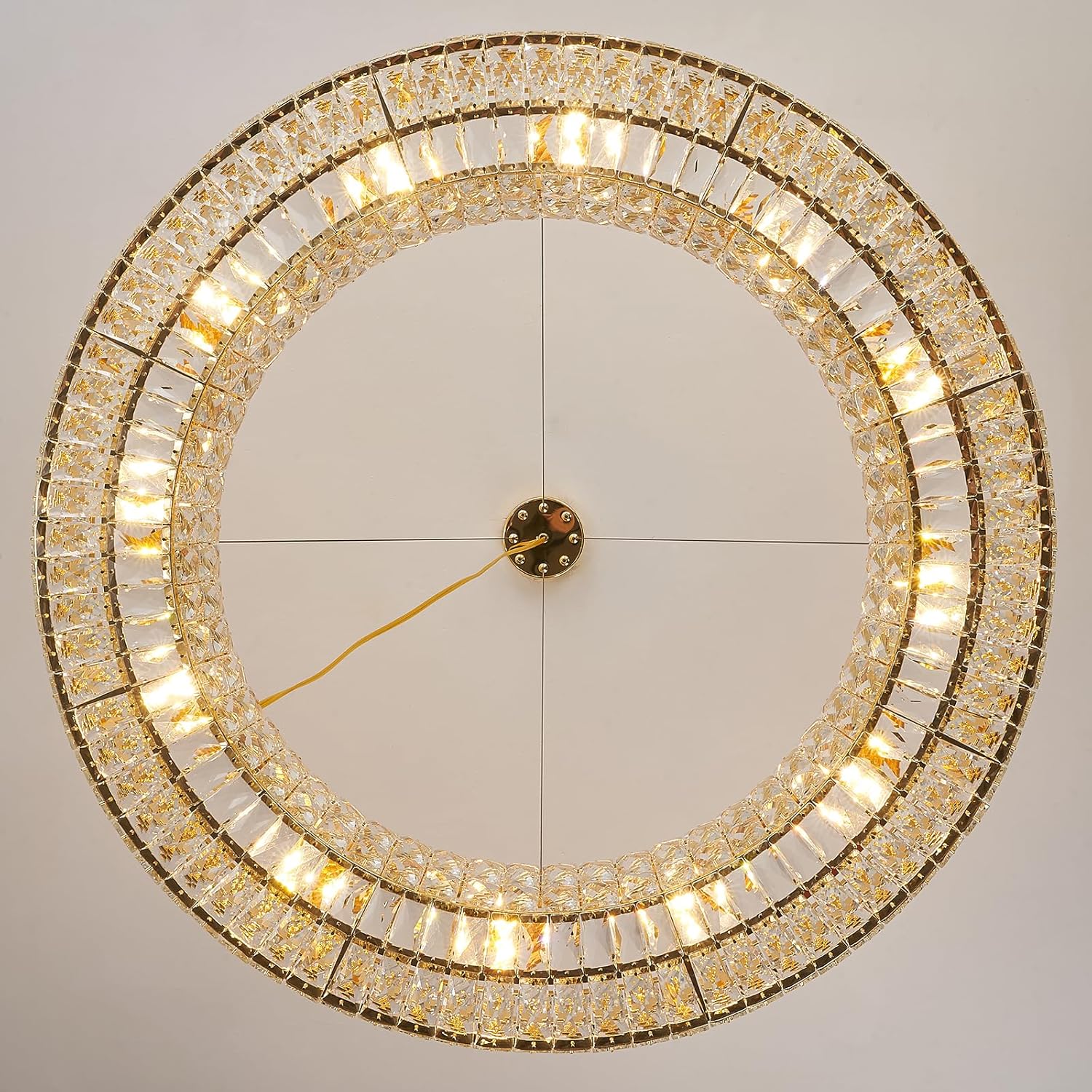 Homeooze12-Lights Ring Crystal Chandelier, Modern Chandeliers Lighting and Hanging Ring Adjustable, Ceiling Light Fixture for Living Room Dining Room Bedroom (Gold, 32")