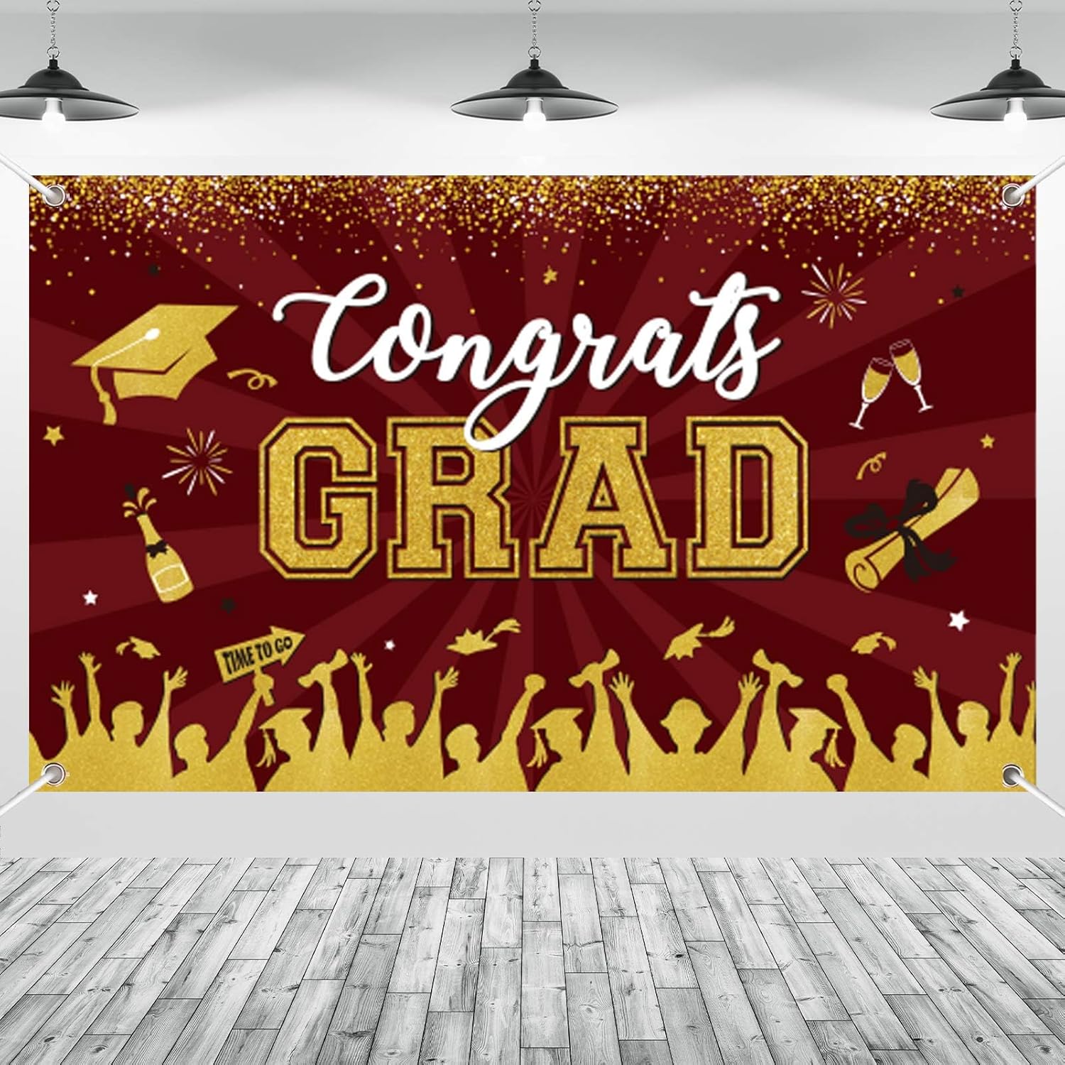 Maroon Gold Graduation Banner Backdrop Class of 2026 Graduation Party Decorations Supplies Congrats Grad Fabric Backdrop Background for High School College University Indoor Outdoor 71 x 43 in