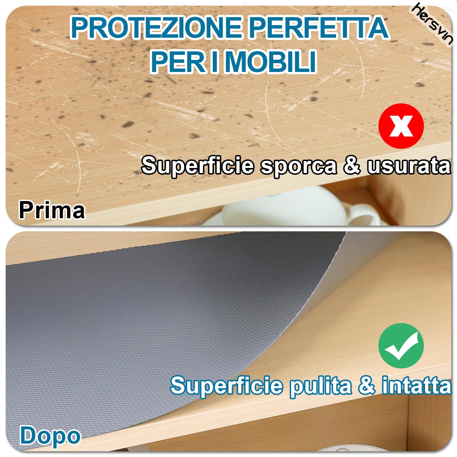 Hersvin 50cmx600cm Tappetino per Cassetti, Addensati Tappetini Non-adesivo EVA Plastica Rotolo Carta per Mensola Cassetto Frigorifero Tavolo Mobile Cucina Lavello Ripiani (Grigio Grande Diamante)