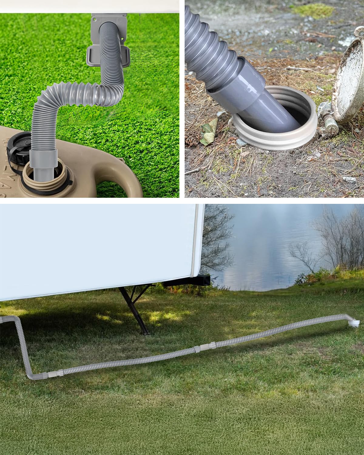 SUPAREE 4x1M Tubo Flessibile Scarico Camper Tubo di Scarico Acque Camper Tubo Scarico Acque Reflue Camper Flessibile ed Estensibile Grigie con Borsa per il Trasporto Spazzola per la pulizia
