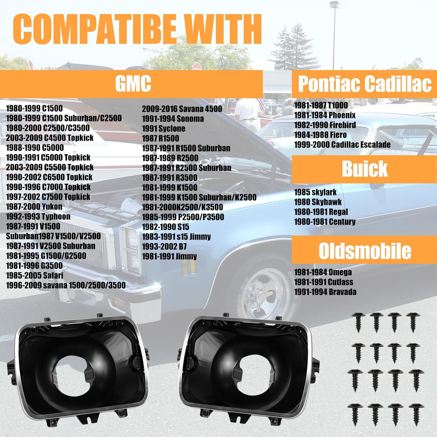42437 Headlamp Bucket Mounting Kit (2 Pack) - Compatible with GMC Chevrolet Oldsmobile Buick Pontiac Cadillac, Replaces 5966249, 5968095, 5969466, 5X7 Headlight Bucket