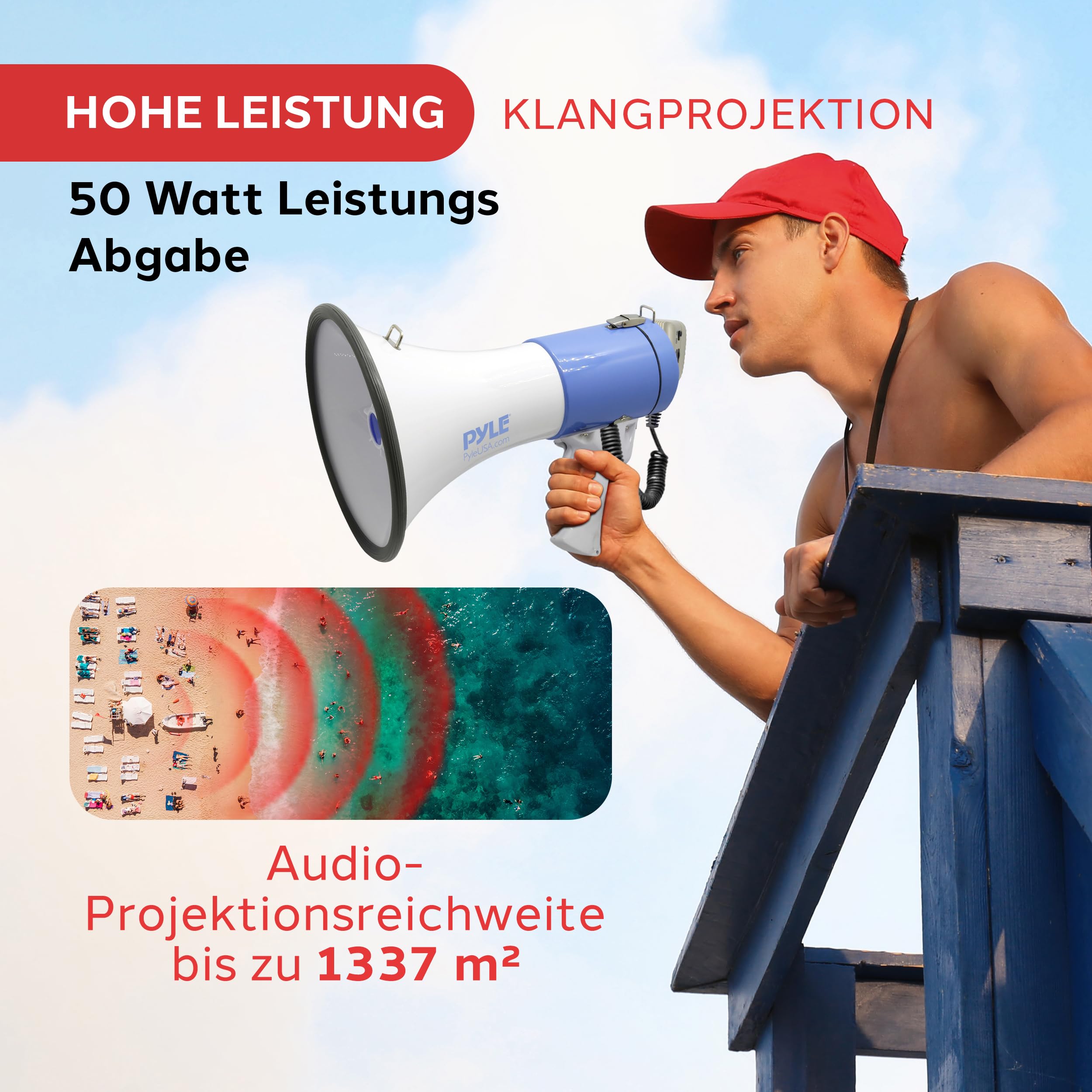 Pyle Megaphon mit Sirene, Signalhorn– Siren Megaphone– Megafon mit Aufnahmefunktion & Aufladbare Batterie, Handsirene als Polizei Sirene, Fußball Hupe Tröten zum Anfeuern, Megafon Kinder & Erwachsene