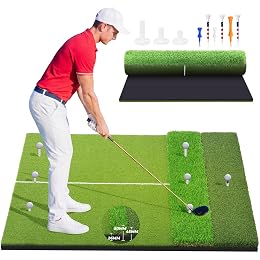 5x4ft & 6x4ft Extra Large Golf Hitting Mat, 26mm Thick Tri-Turf Golf Practice Mat for Indoor Outdoor Training, 3-in-1 Professional Golf Turf for Driving, Chipping & Swinging, Gifts for Him Men Women