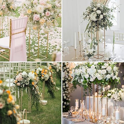 Miniatura 5 de 2 piezas, soportes para flores de 23.6 pulgadas59.9 cm, centros de mesa para bodas, jarrón de metal dorado en forma de columna, soporte para flores