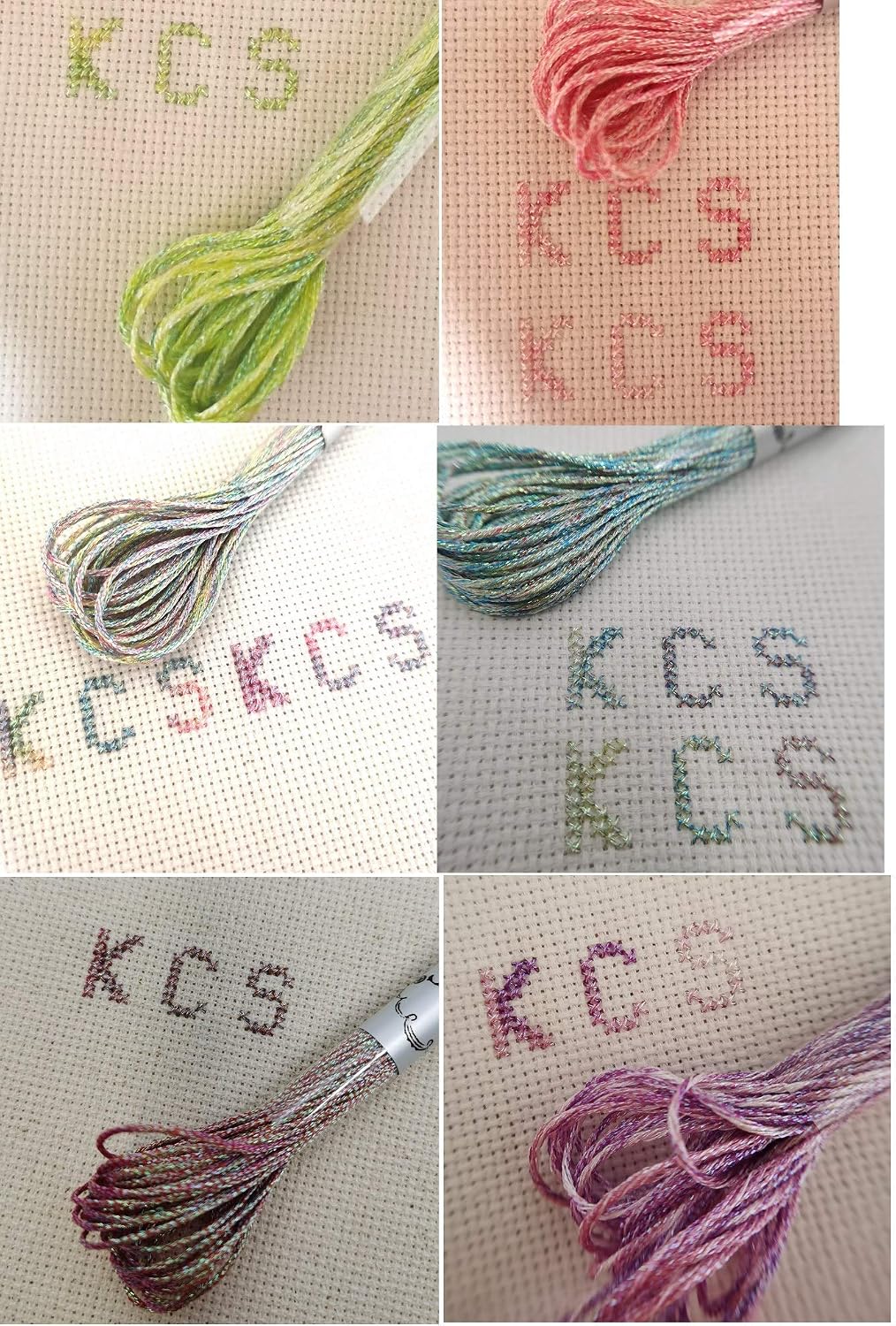 KCS 6-Strand Cross Stitch Metallic Variegated Pearl Shiny Embroidery Floss (6 skeins, Multicolored 2)