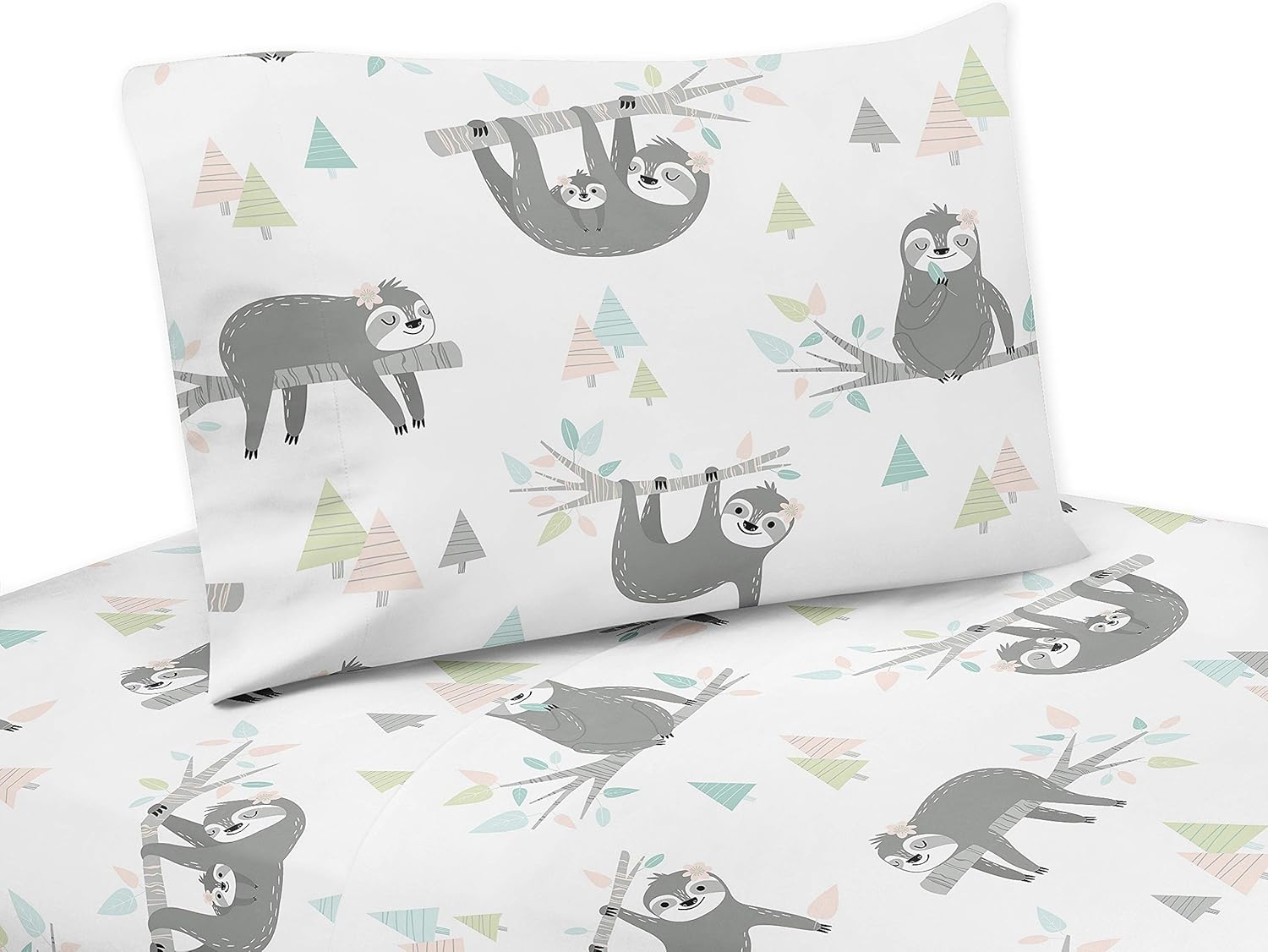 Sweet Jojo Designs Pink Limited Special Price And Grey Jungle Sloth Leaf Sheet Twin Se