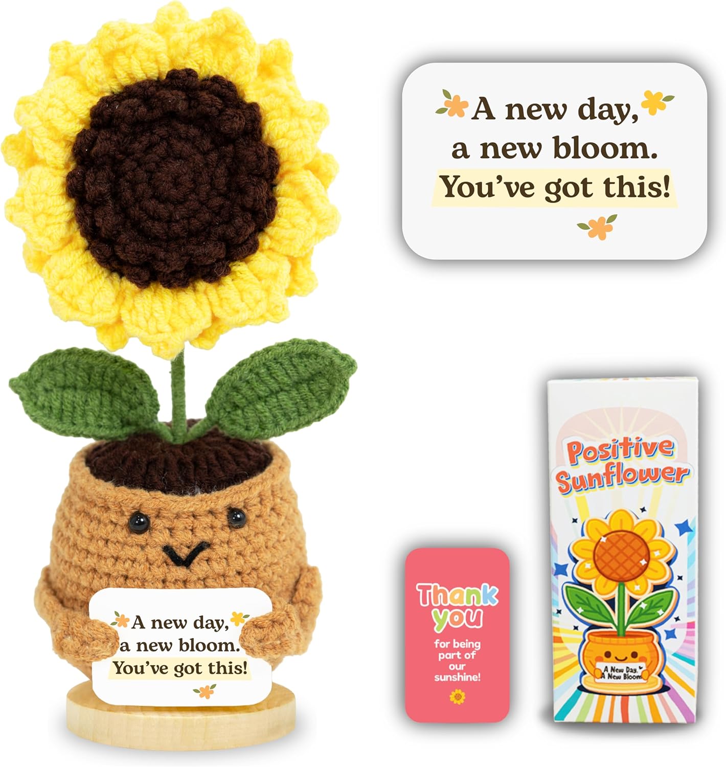 Valentines Day Thank You Gifts for Women Emotional Support Crochet Sunflower – Handmade Encouragement Gift for Women, Friends, Students, Coworkers – Positive Affirmation Crochet Flower