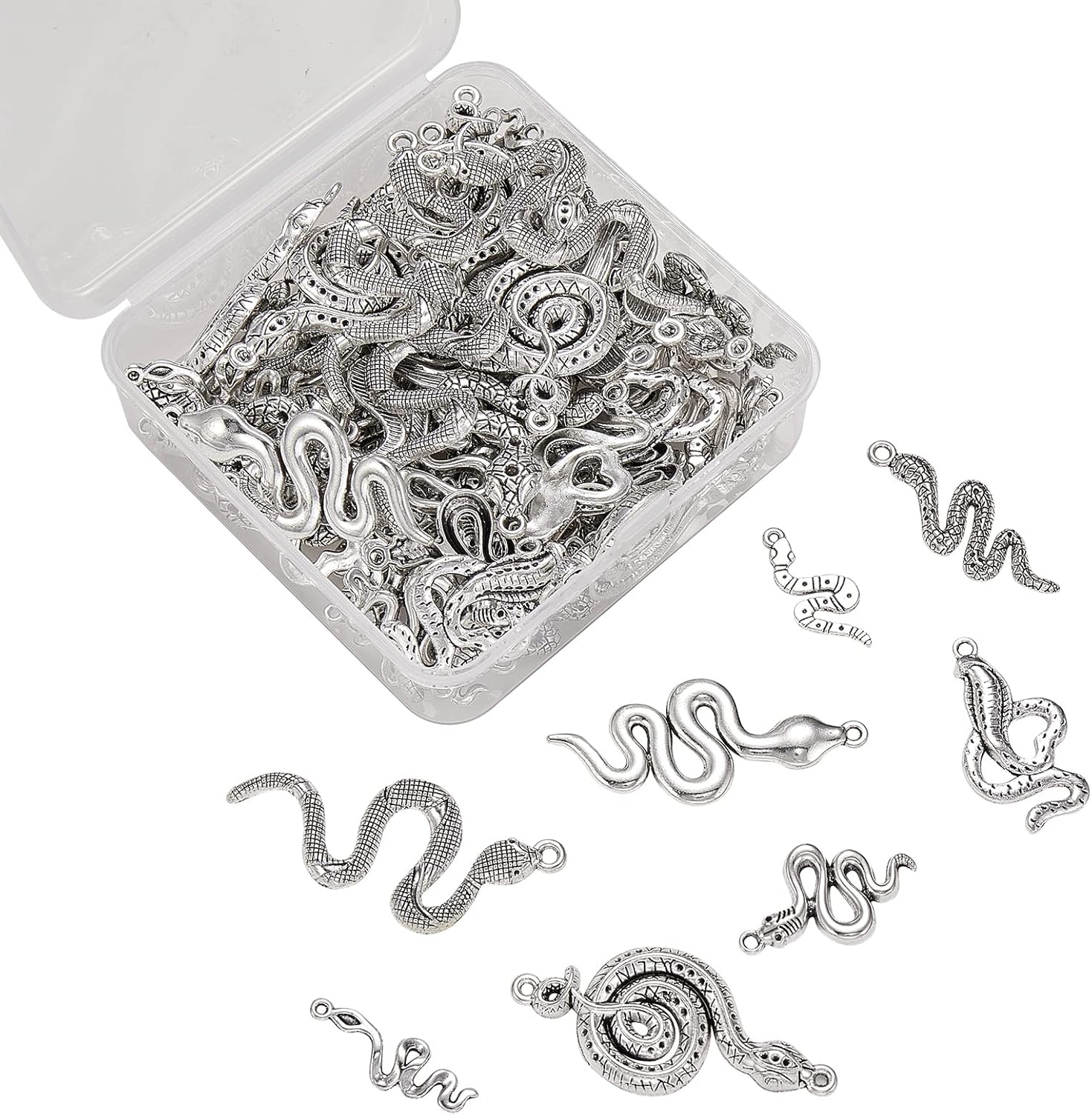 KitBeads 80pcs Mixed Styles Tibetan Snake Charms Antique Silver Animal Halloween Cobra Charm for Jewelry Making Bracelets Necklace Bulk - Image 8
