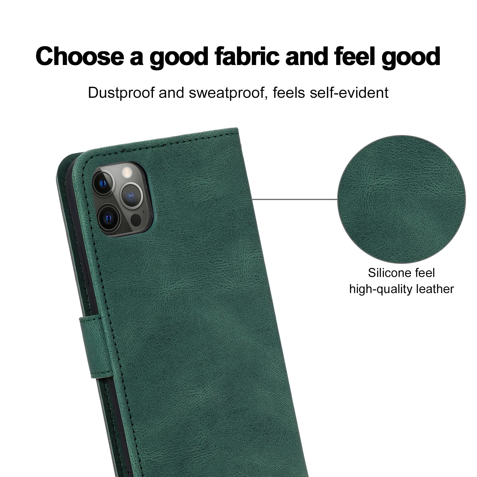LTL Etui na telefon do iPhone 13 Mini/13/13 Pro/13 Pro Max, wysokiej jakości skórzane etui z klapką, etui z przegródkami na karty, podpórka, magnetyczne zamknięcie, zielony, 13 6,1 cala