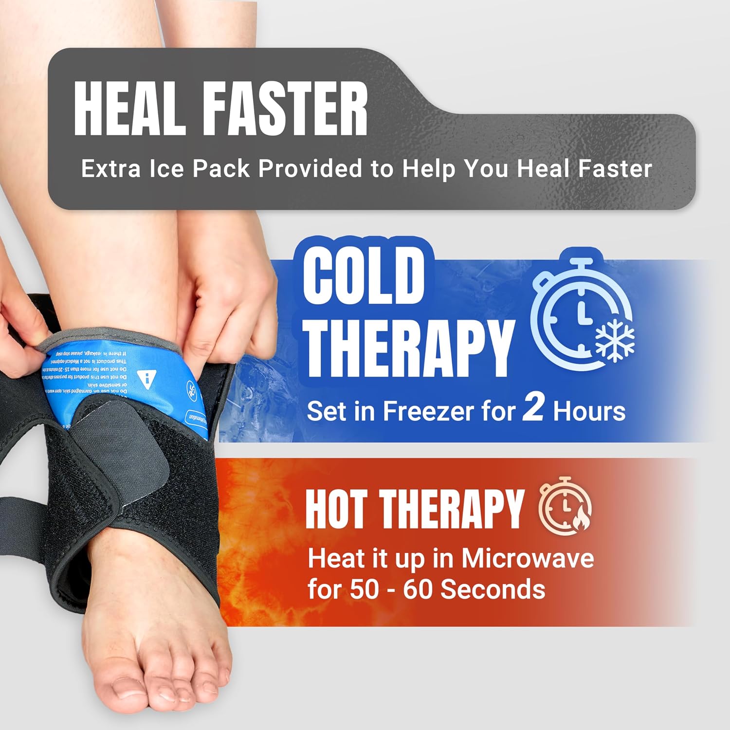 NeoTium Ankle Brace for Women & Men with Hot & Cold Pack – Adjustable Compression Wrap for Sprained Ankle, Achilles Tendonitis & Plantar Fasciitis Relief, Stabilizer for Volleyball & Basketball (S/M)