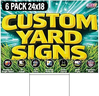 6 Pack 24x18 Custom Yard Signs with Stakes, Personalized Coroplast Signs, Full Color Outdoor Business Signs, Double Sided Option, Weatherproof
