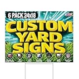 6 Pack of 24x18 inch Custom Yard Signs, Double and Single Sided Print, Metal H-Stakes, Durable 4mm Coroplast, Personalized Full Color Printing
