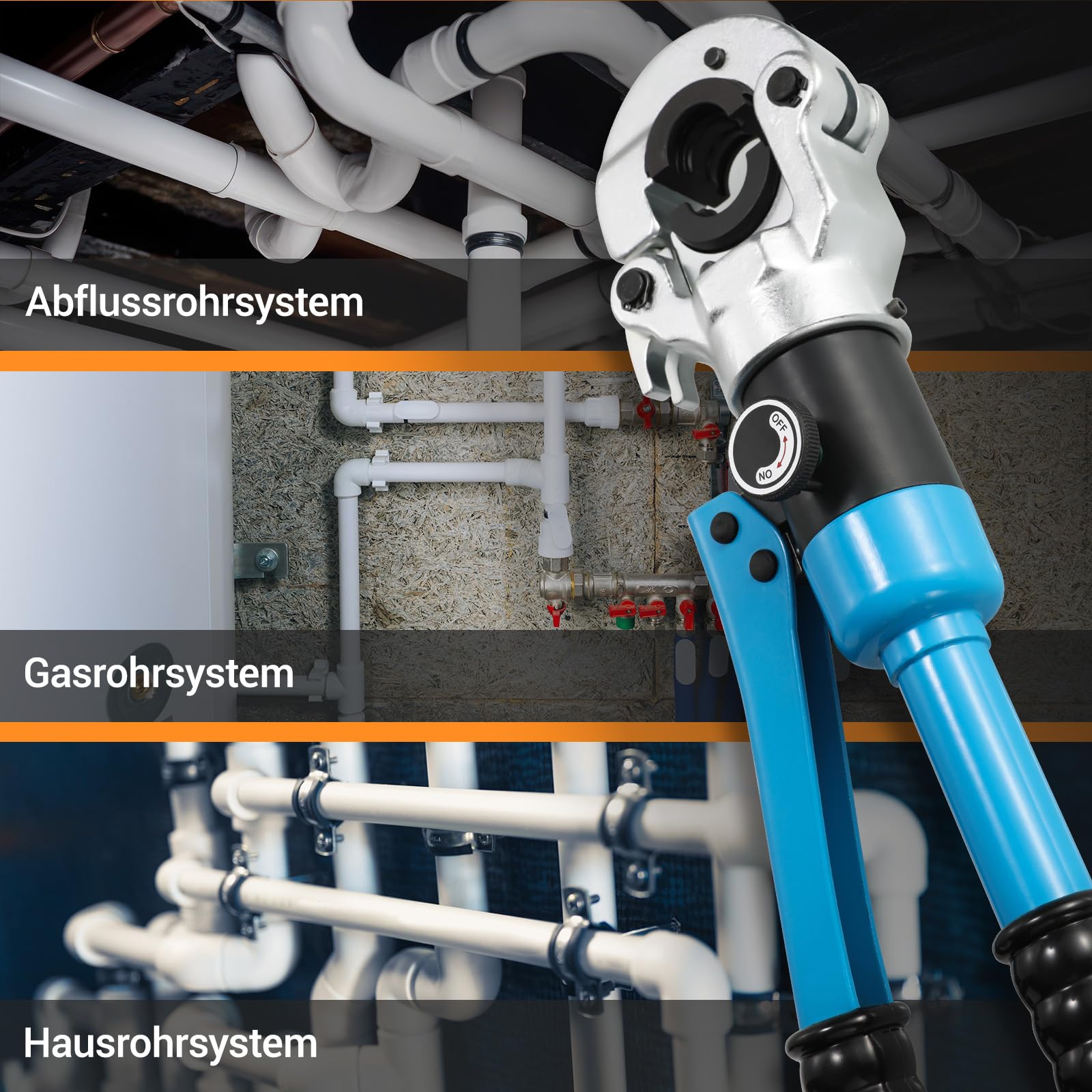 Alicates de presión profesional para el hogar, industria y jardín, plástico de aluminio, tubo PEX/PB, fuerza de prensado con cabezal giratorio 360°, 8T (crimpen TH16-32)