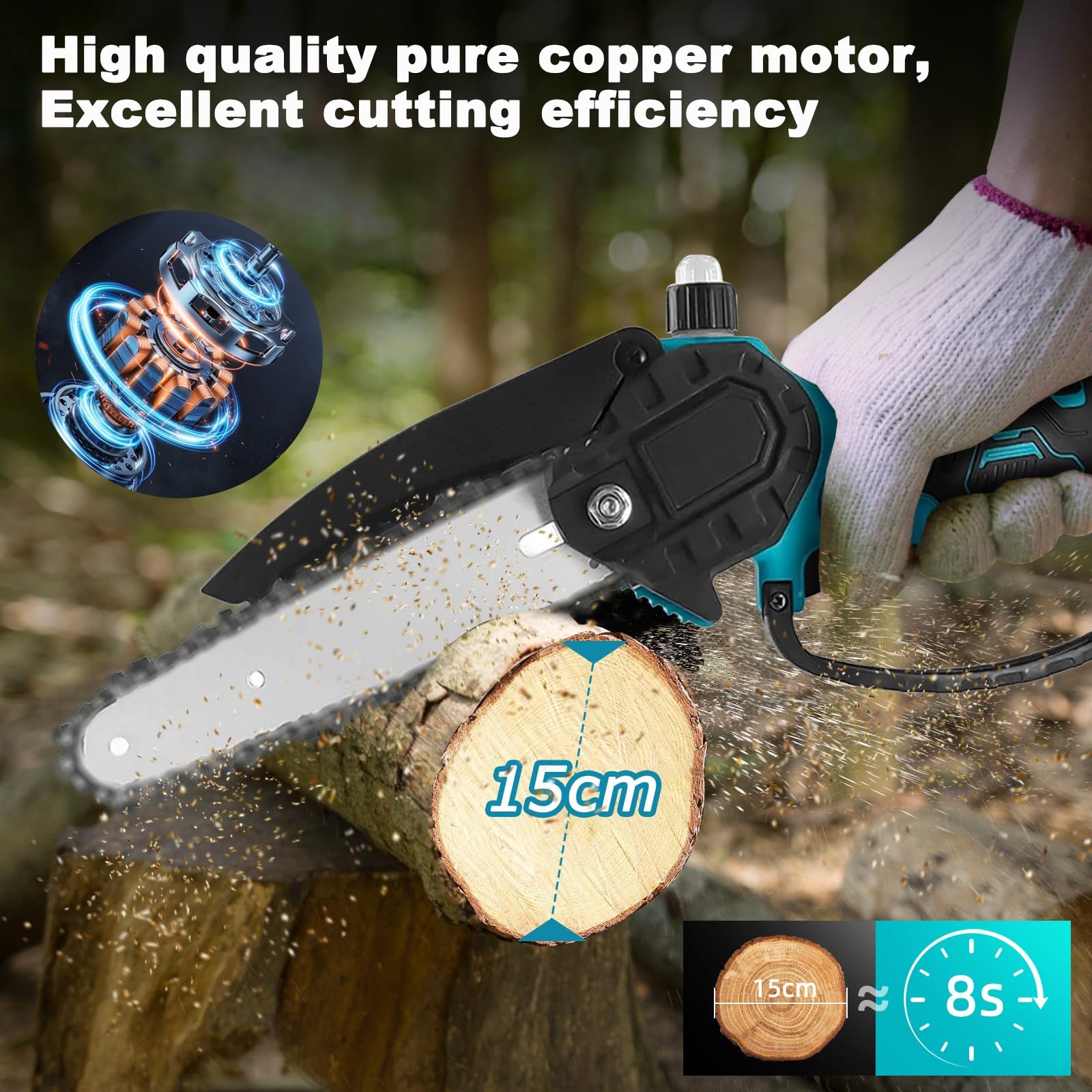 Juego de podadora eléctrica telescópica y minisierra de cadena de 6 pulgadas con batería, 2 2000 mAh, barra telescópica ajustable (1,1-1,7 m) para podar árboles, jardinería