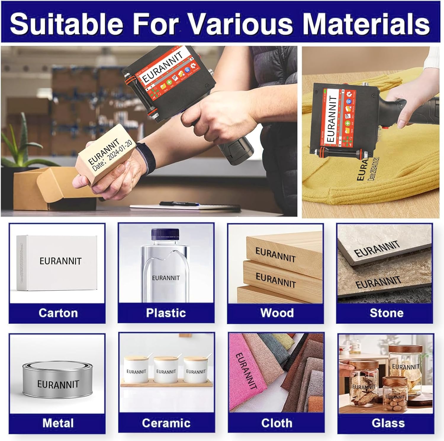 Eurannit E50 printing on various materials