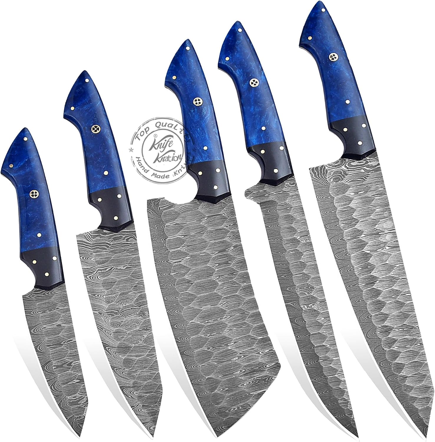 Damascus Steel Professional Kitchen Knife Set of 5 Pcs With sheath, Chef knife set, Utility Chef Knife Set, Kitchen Gadgets, Kitchen Gifts, Viking Kitchen Knife For Men, Mothers day gifts (Blue)