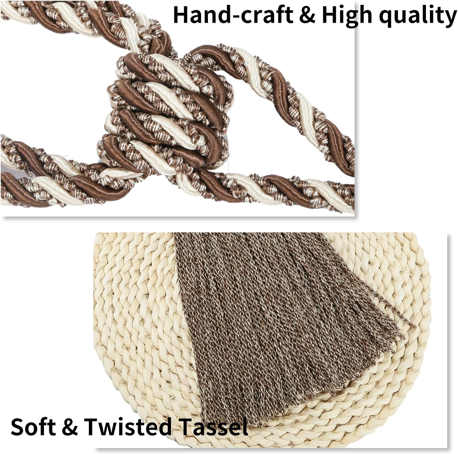 2 Pack Large Tassel Curtain Tiebacks Window Holdbacks | Luxury Braided Rope Curtain Tiebacks, Curtain holdbacks for Large Curtains
