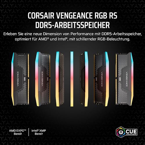 CORSAIR VENGEANCE RGB RS DDR5 RAM 32GB (2x16GB) Up to 6000MHz CL36-44-44-96 1.35V AMD EXPO Intel XMP Computer Desktop Memory – Grey (CMG32GX5M2E6000Z36) - 2