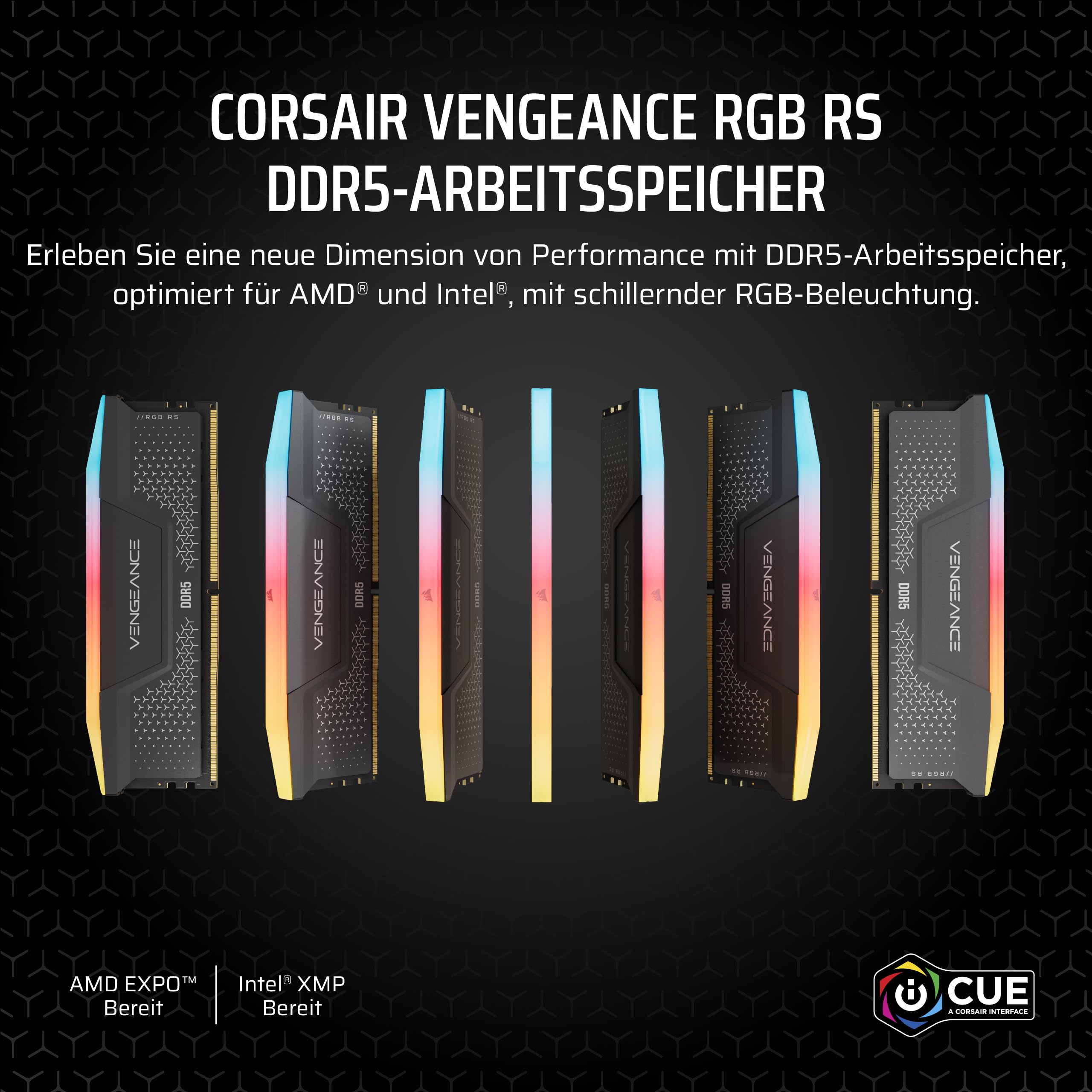 CORSAIR Vengeance RGB RS DDR5 RAM 32GB (2x16GB) Bis zu 6000MHz CL36-44-44-96 1.35V AMD Expo & Intel XMP 3.0 Desktop-Arbeitsspeicher – Grau (CMG32GX5M2E6000Z36)