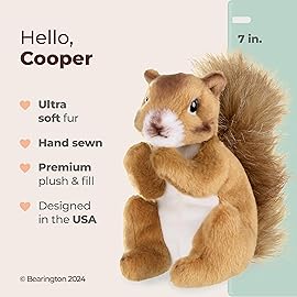 Bearington Cooper Stuffed Squirrel Plush - 7 Realistic Stuffed Animals with Soft Fur, Bushy Tail and Weighted Inner Bean Bag - Adorable Woodland Animal Toy Gift for Kids and Toddlers