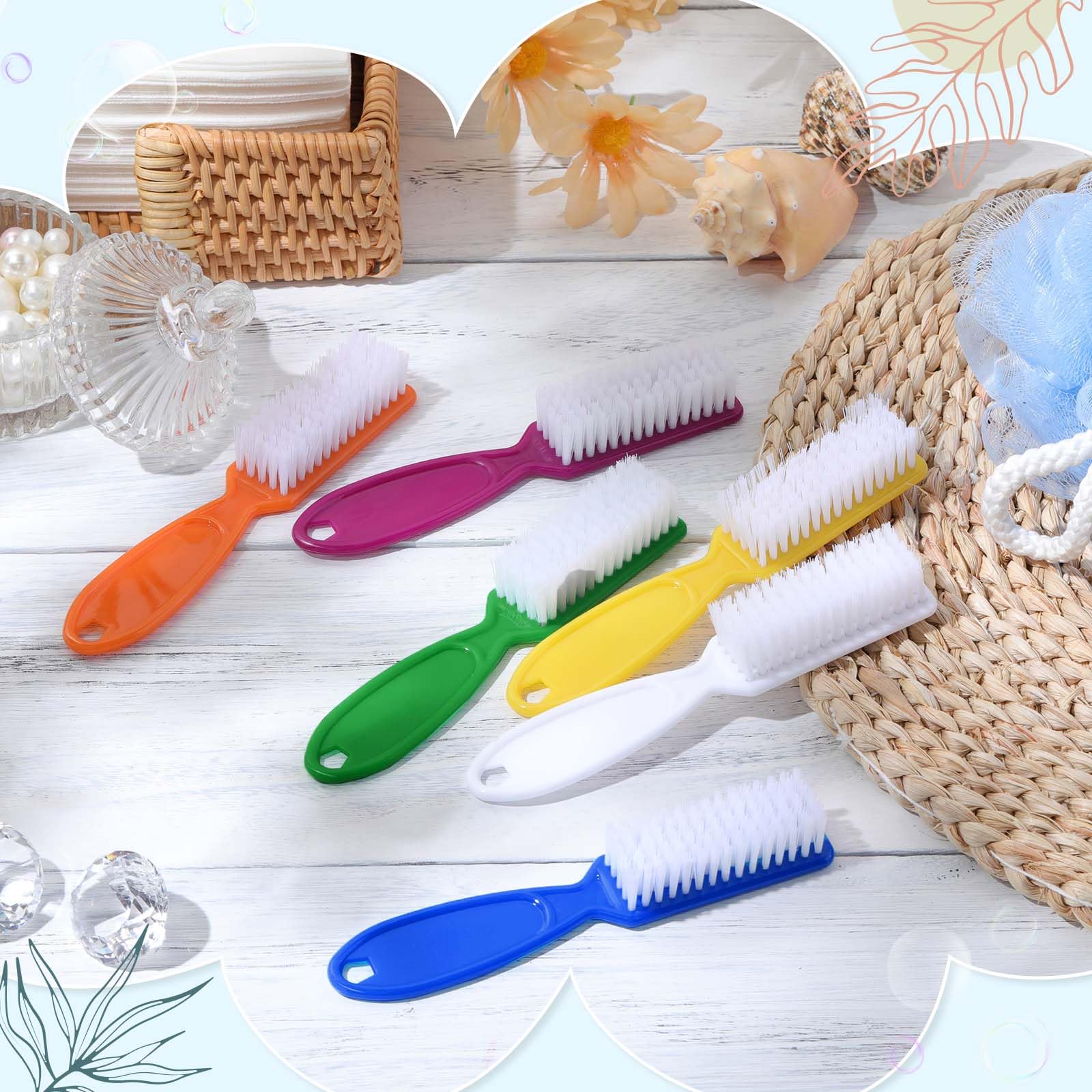 Patelai 200 cepillos de uñas con mango para pedicura a granel para pies, dedos de los pies y limpieza de uñas (6 colores)