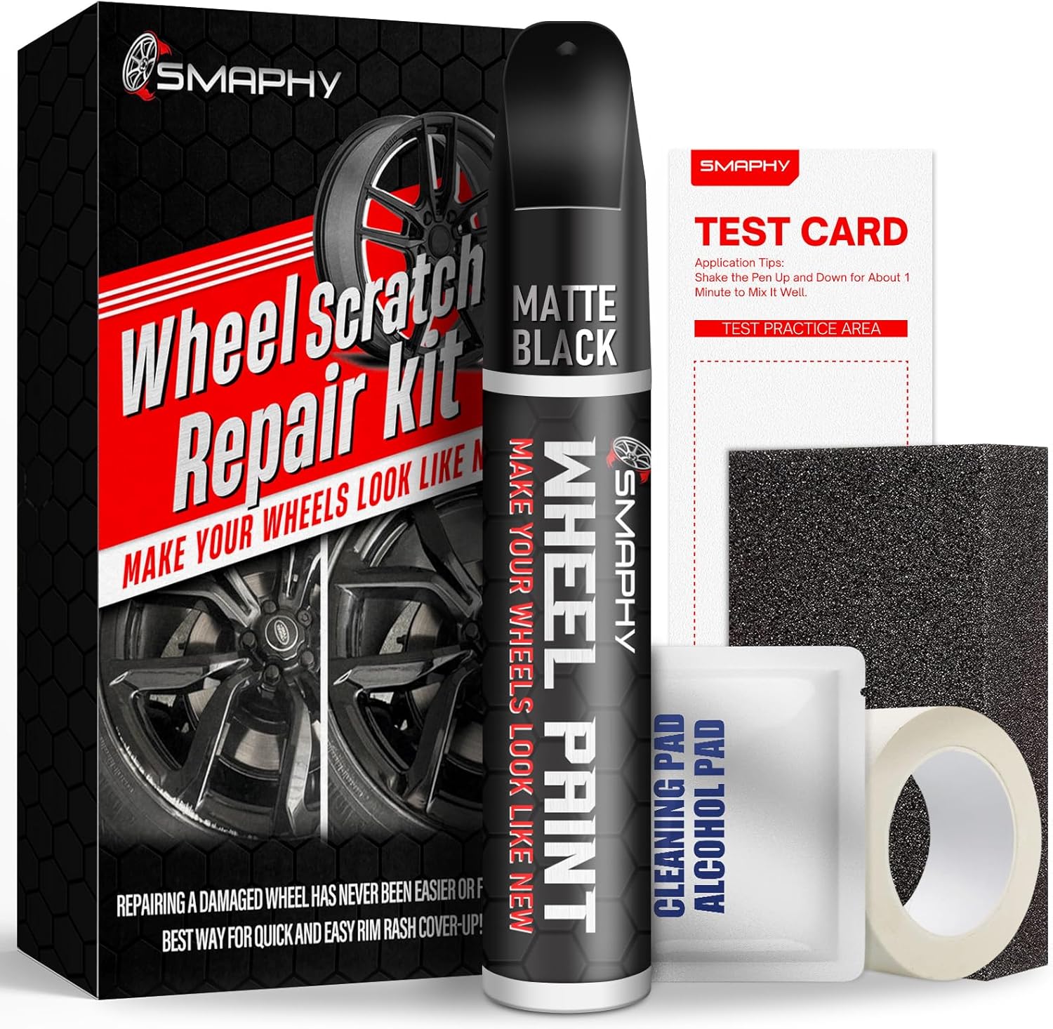 Wheel Scratch Repair Kit, Matte Black Rim Touch Up Paint, Repair Curb Rash, Scratches, and Scuffs Quickly and Easily, Universal Color Black Wheel Paint