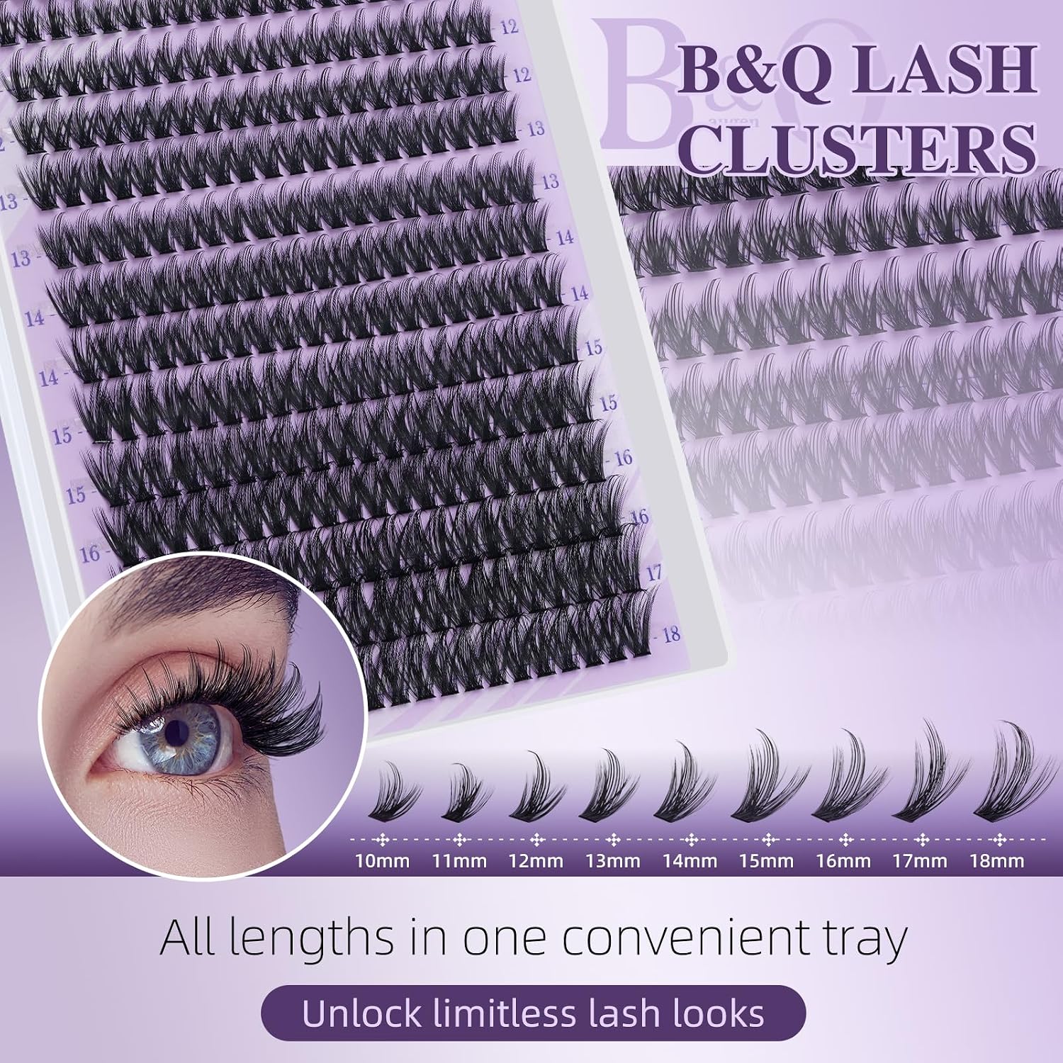 B&Q SpireMeld Lash Clusters Kit - 280 Pcs Voluminous & Fluffy Ultra-soft 0.03mm fiber lash clusters for a dramatic manga eye look, includes tools for beginner to pro.(80D-10-18MIX) image 4