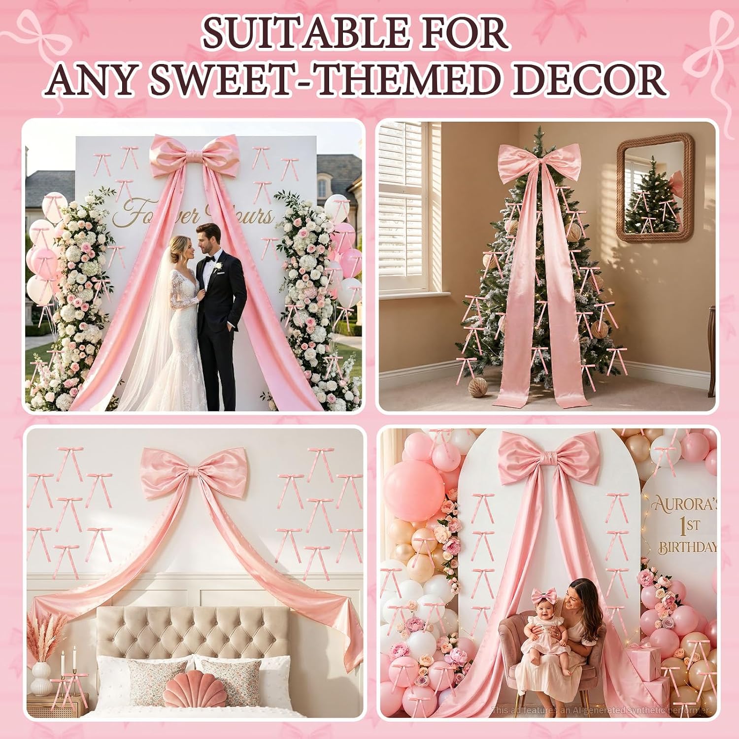 JOVIPOP Pink Bow Birthday Decorations, 25PCS 72-Inch Satin Ribbon Set