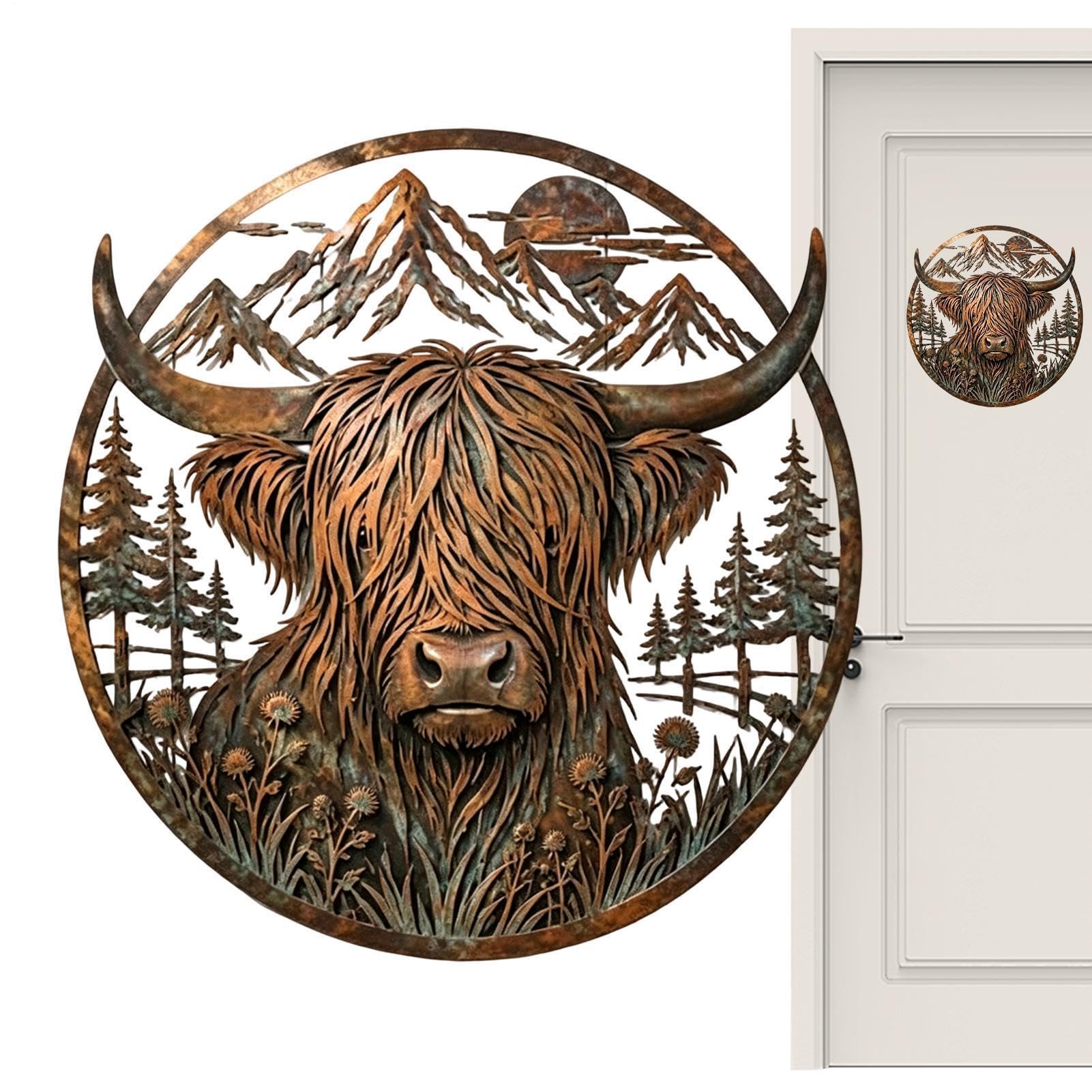 Metal Wall Art - Vintage Mountain Cow Sign for