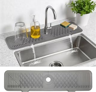 Silicone Faucet Mat for Kitchen Sink, Draining Mat Water Splash Guard for Kitchen & Bathroom (Gray, 24"x5.6")
