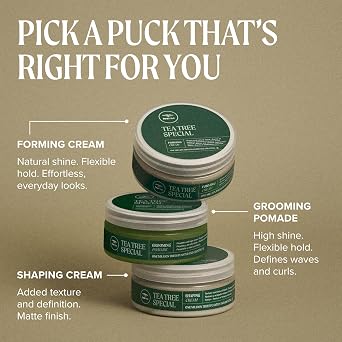 Tea Tree Grooming Pomade, Flexible Hold + Shine, For All Hair Types, Especially Wavy + Curly, 3 oz.