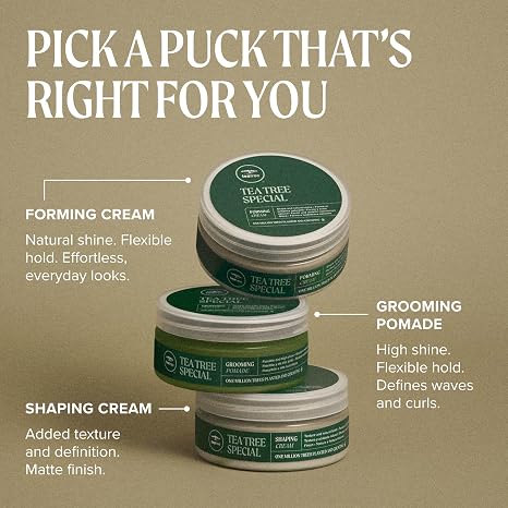 Tea Tree Grooming Pomade, Flexible Hold + Shine, For All Hair Types, Especially Wavy + Curly, 3 oz.