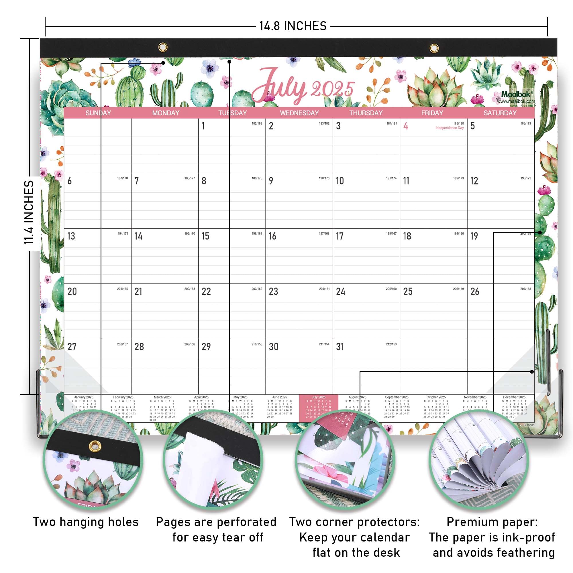 2025 Desk Calendar Green Medium, 14.8" x 11.4" - Image 4