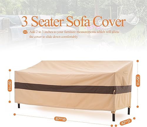 Miniatura 7 de WJ-X3 Funda para sofá de patio, color beige y café, 87 pulgadas de ancho x 42 pulgadas de profundidad x 35 pulgadas de alto, impermeable, resistente