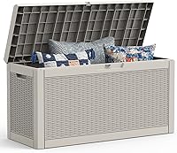 Vista 10 de Mars Villa Caja de almacenamiento para exteriores de 31 galones, contenedor de almacenamiento de resina impermeable, resistente a la intemperie y a