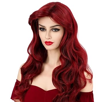 Topcosplay Womens Wig Dark Red Long Wave Halloween Cosplay Costume Wigs Burgundy