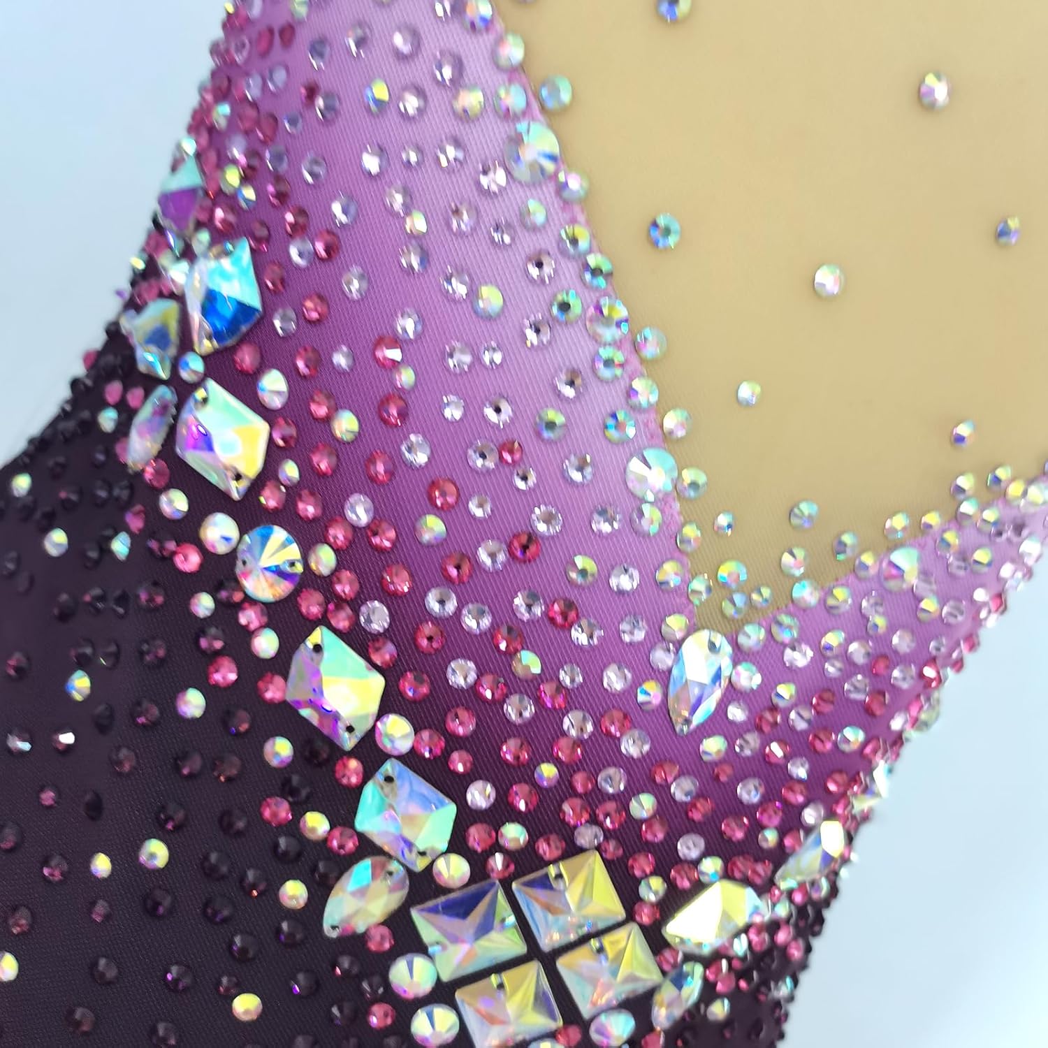 Girl's Purple Sleeveless Diamond Sparkling Professional Competition Performance Costume for Rhythmic Gymnastics