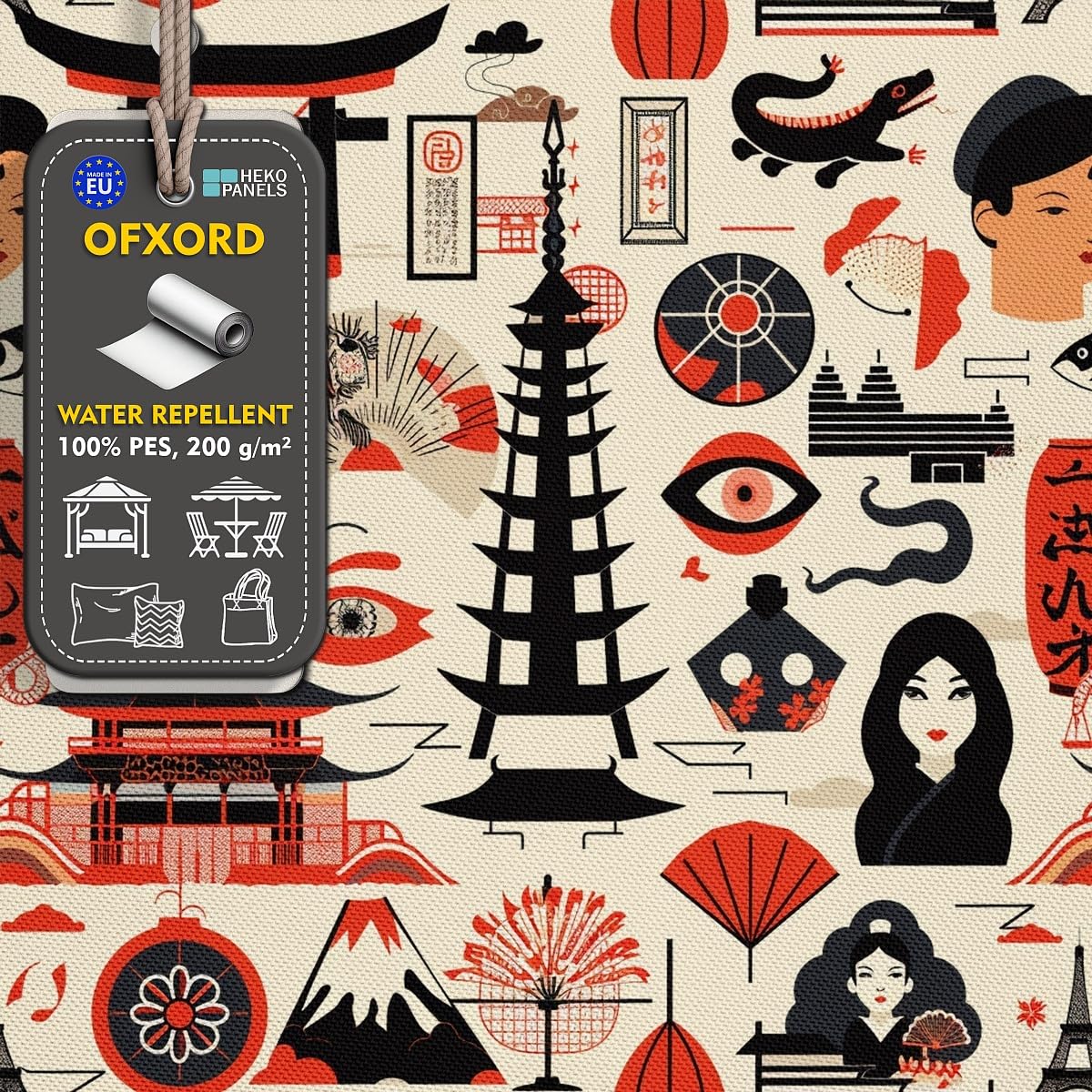 HEKO PANELS Tela Oxford impermeable primavera Japón 5 metros 155 x 500 cm