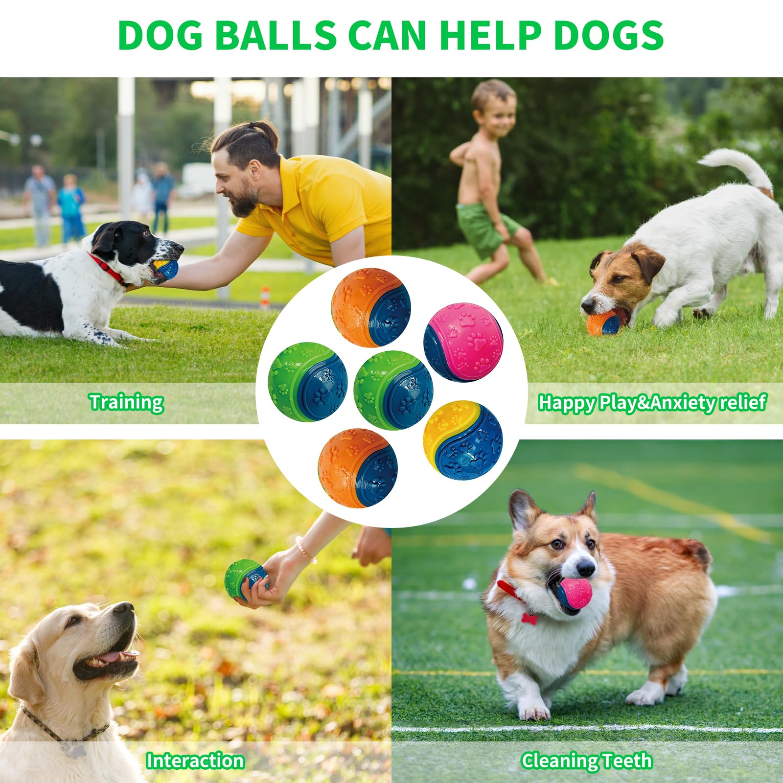 Sinmaklin Dog Balls Indestructible, 6 Pcs Squeaky Interactive Dog Ball, Chuck It Dog Ball - Image 2