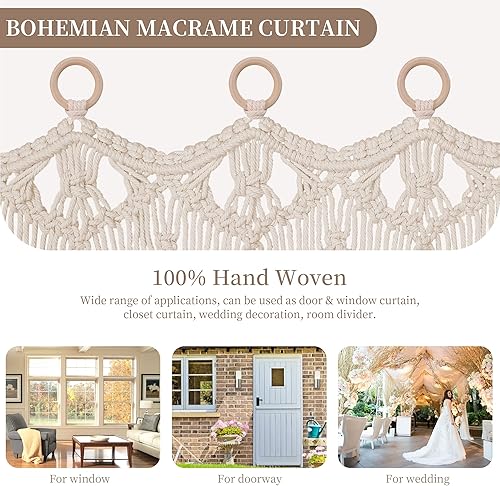 Miniatura 5 de Cortina bohemia de macramé para ventana, divisor de habitación, cortina para puerta, 79 x 35 pulgadas, gran macramé para colgar en la pared para