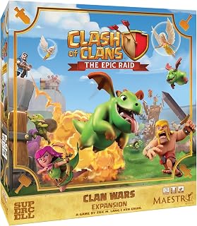 Clash of Clans: The Epic Raid: Clan Wars Board Game Expansion | Team Mode Strategy Game with Miniatures, Spell Cards & Town Hall Upgrades, Tabletop Battle, Ages 12+, 2-4 Players, 90 Mins