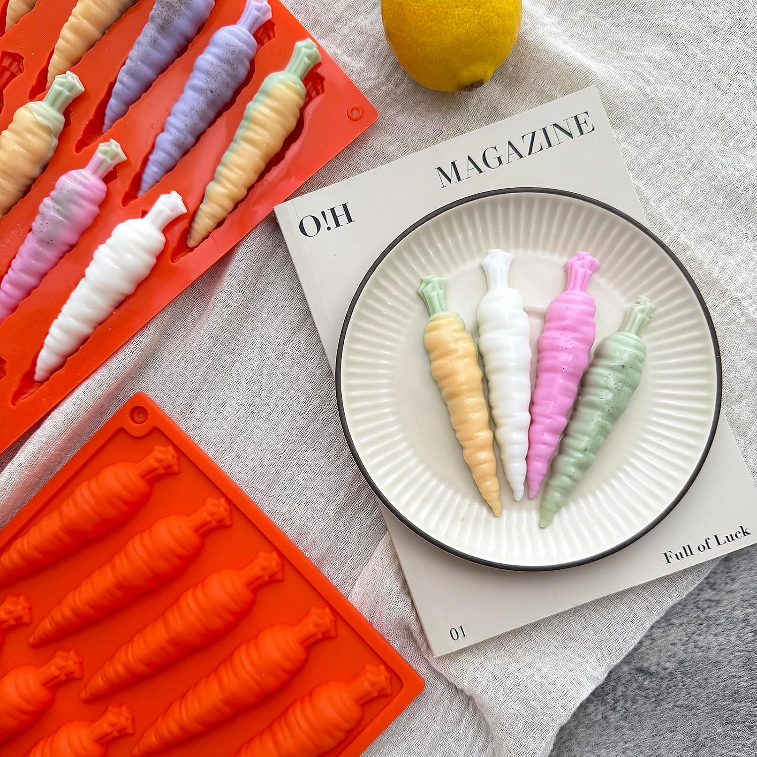 2-Pack Carrot Chocolate Molds, Easter Silicone Candy Molds Cute Carrot Shape Ice Cube Resin Mold for Soap Candle Cupcake Decoration
