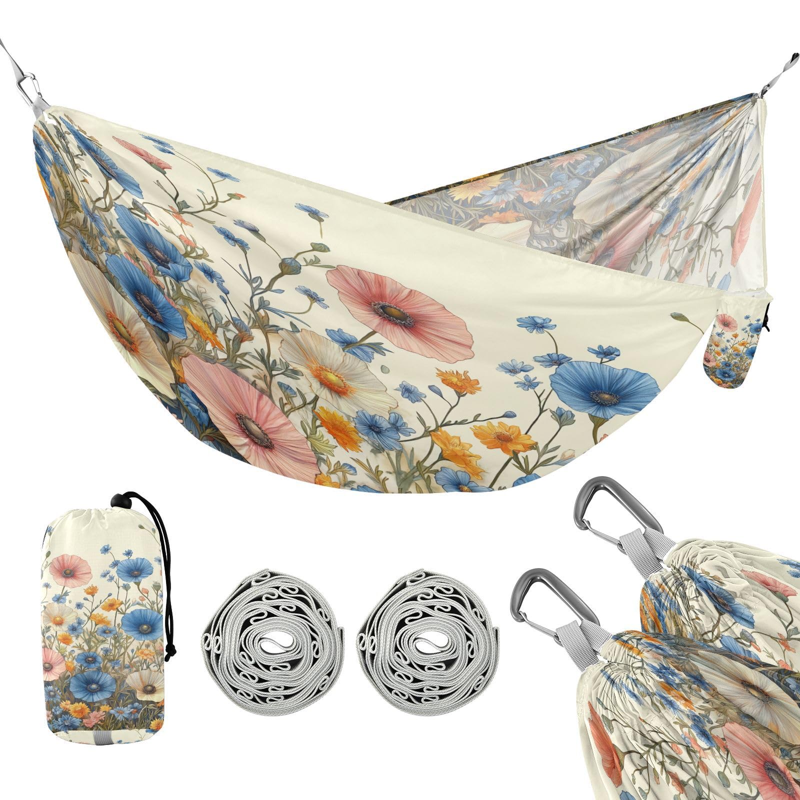 ATTX Pastel Flowers Camping Hammock - Lightweight & Portable Hammocks, Heavy Duty 330lbs Capacity for Indoor, Hiking, Backpacking, Travel, Backyard, Beach#40