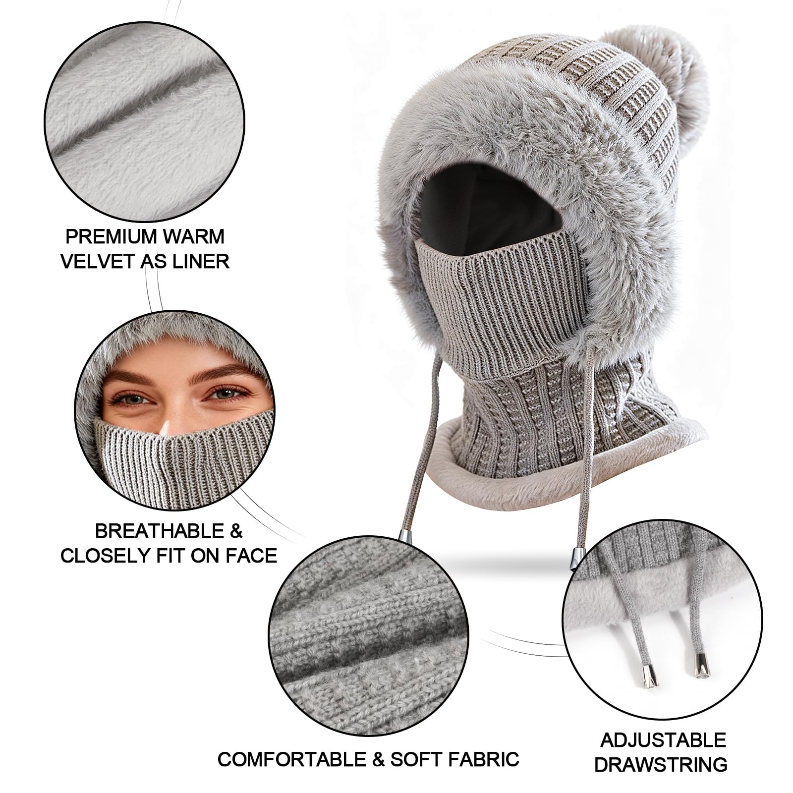 TAGVO Pasamontañas Termico para Mujer, Pasamontañas Invierno Capucha Polar Máscara de Esquí Balaclava Polar Multifuncional para Clima Frío Montaña Camping Senderismo
