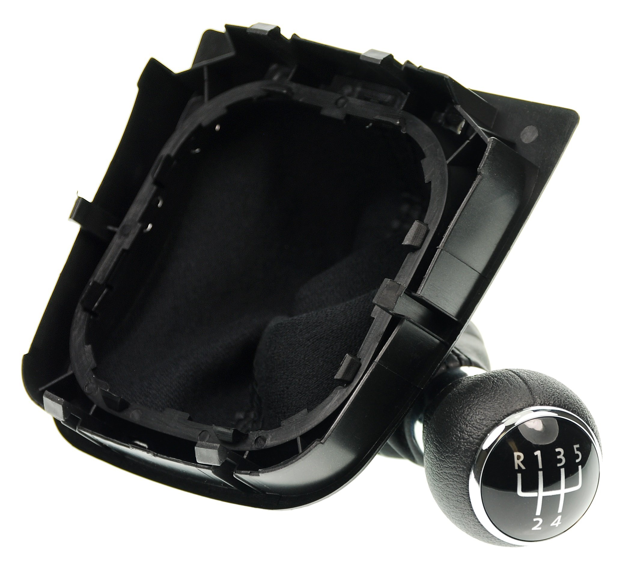 Pomello cambio e Cuffia cambio compatibile con VW Golf 5 6 EOS per Jetta - 5 Marce - nero - con telaio - finta simil pelle - leva cambio manuale - (A256-2)