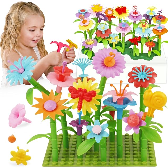 3-6 Years Old Toddler Toys - Flower Garden Building Toy with Insect Pegs Educational Activity Gifts for Girls