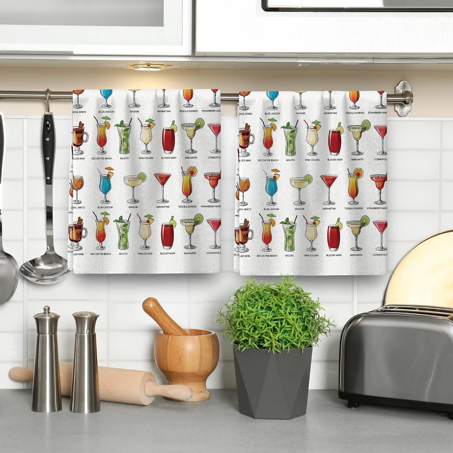 Cocktails Kitchen Towels Set of 2, Absorbent Bar Dish Tea Towels for Kitchen Drying Cocktail Lover Gifts Hand Drying Cloth Farmhouse Holiday Home Decor 16"x24" image 5